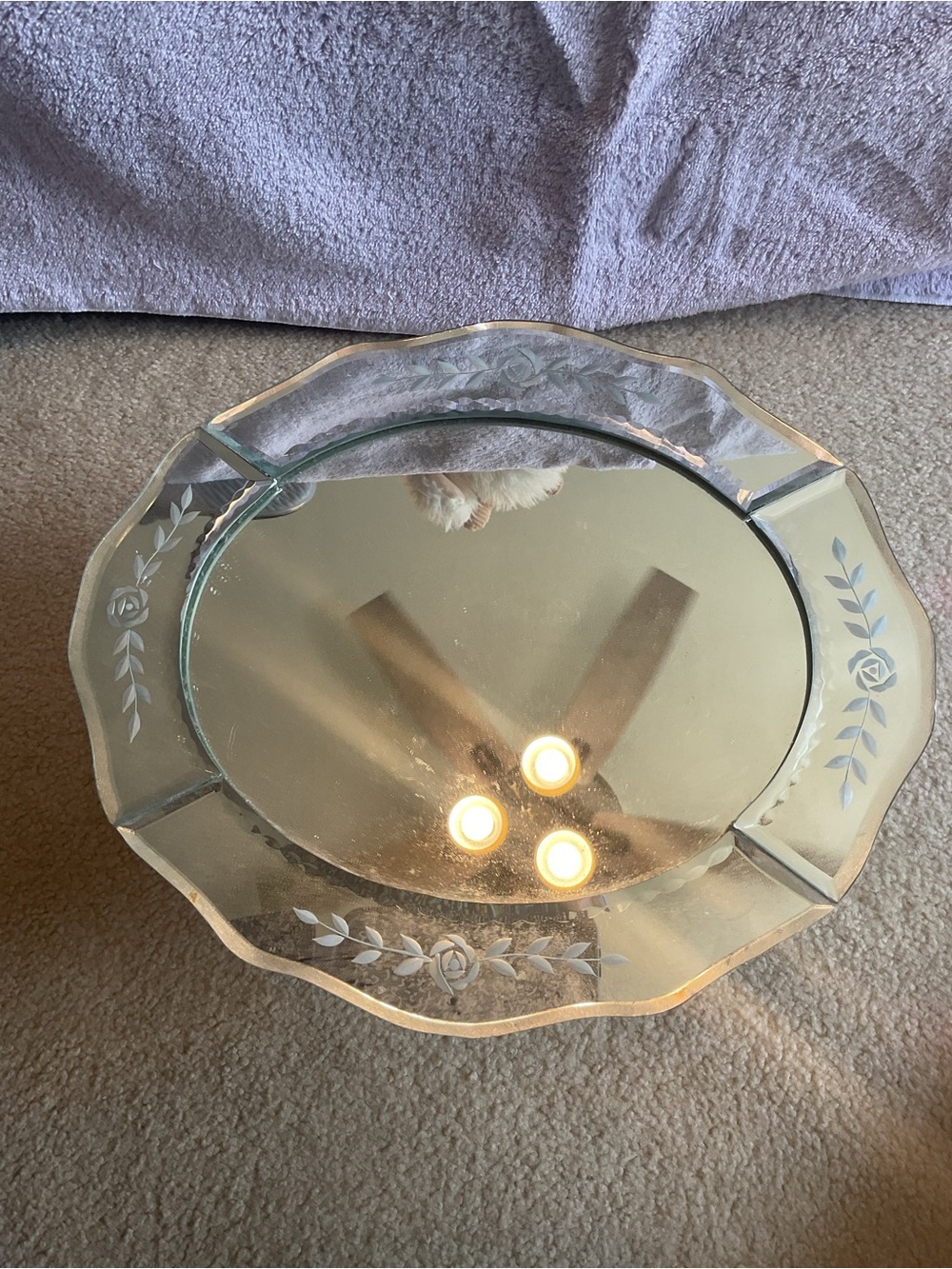 Etched Glass Decorative Round Vanity Tray - Clear Mirror